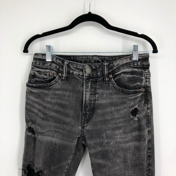 AMERICAN EAGLE Next Level Flex Stretch Ripped Knee Slim Leg Jeans Black Wash - Picture 3 of 9